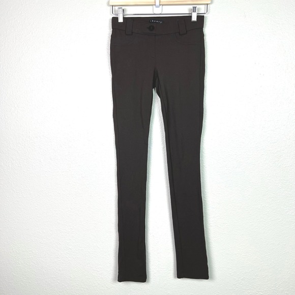 Theory Pants - Theory A-Line Pull-On Pant Double Knit Jersey Dark Brown Slim Leg Size P XS